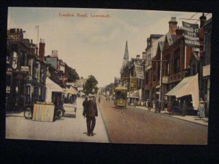 Vintage London Road Lowestoft Suffolk Postcard Tram Boots Chemist Shop Etc