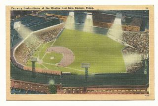 Ma Massachusetts Boston Red Sox Baseball Fenway Park Stadium Linen 1948 Postcard