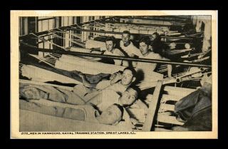 Dr Jim Stamps Us Men In Hammocks Naval Training Station Great Lakes Postcard