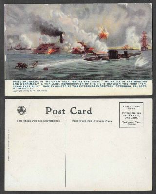 Old Military Ship Postcard - Battle Of Monitor And Merrimac