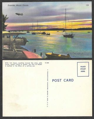 Old Aviation Postcard - Airship,  Zeppelin,  Blimp - Eventide,  Miami