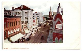 Early 1900s Main Street,  La Crosse,  Wi Postcard 5j12