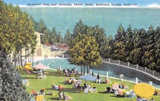 Mackinac Island,  Mi Michigan Grand Hotel Pool & Grounds C1940 