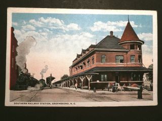 Old Postcard Shows Southern Railway Station At Greensboro North Carolina 1910s
