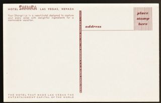SAHARA casino ENTRANCE TO CASINO 1950 ' s vintage Las Vegas hotel post card A 1 2