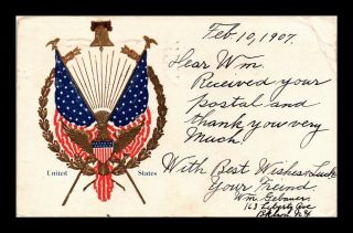 Dr Jim Stamps Us Patriotic Flag Symbols United States Embossed Postcard