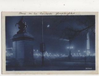 Paris La Nuit Place De La Concorde France Vintage Postcard 402b