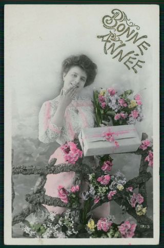 Pretty Edwardian Romantic Lady Glamour Vintage Old 1910s Photo Postcard