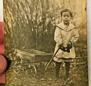 1800 ' s RPPC Little Girl or Boy Pulling little Wagon Postcard Memphis Tenn TN 2