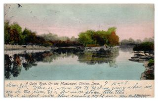 1907 Mississippi River At Clinton,  Ia Hand - Colored Postcard 5n8