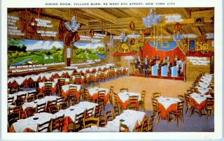 Village Barn Restaurant Dining Room,  York City Interior Postcard 1930s - 40s