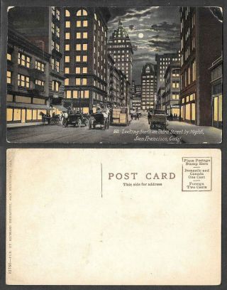 Old California Postcard - San Francisco - Looking North On Third Street By Night