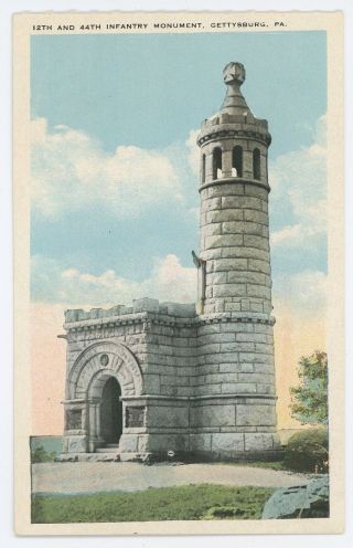 12th 44th Infantry Monument Gettysburg Pa Battlefield Vintage Civil War Postcard