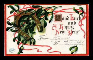 Dr Jim Stamps Us Horseshoe Mistletoe Year Greeting Postcard Flag Cancel