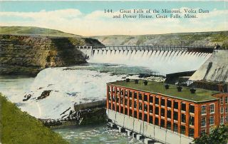 Great Falls,  Mt Montana Volta Dam & Powerhouse C1910s Postcard