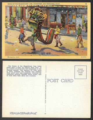 Old California Postcard - San Francisco - Chinatown - Lion Dance