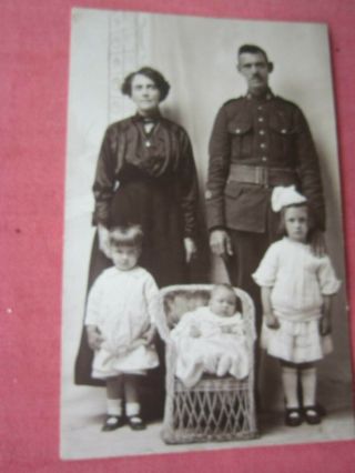 Ww 1 Soldier And Family Studio Photo Vintage B&w R.  P.  Postcard Ww 1 Era