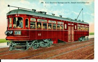 K.  C.  Excelsior Springs & St.  Joseph Interurban Car Postcard 1914