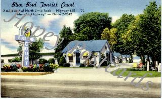 Blue Bird Tourist Court Motel,  N.  Little Rock,  Tennessee Linen Postcard 1940s