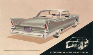 (102) 1960 Plymouth Fury 4 Door Hardtop Automobile Car Dealer Postcard
