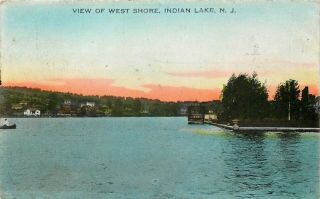 1937 Jersey Hand - Colored Postcard: View Of West Shore,  Indian Lake,  Nj