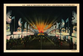 Us Linen Postcard Court Of Presidnets At Night Great Lakes Expo Cleveland Ohio