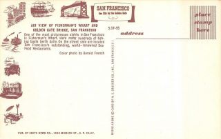 SAN FRANCISCO,  California FISHERMAN ' S WHARF & Golden Gate AERIAL Postcard 2