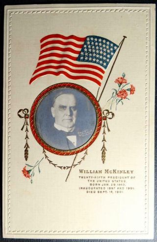 Postcard Rare Early William Mckinley President Patriotic Card Rppc Photo Flag