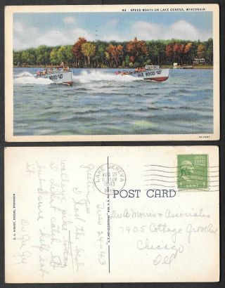 1943 Wisconsin Postcard - Speed Boats On Lake Geneva