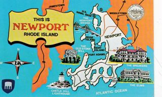 Newport,  Rhode Island,  Postcard Map Art Drawn Showing Major Sights In City,  Unud