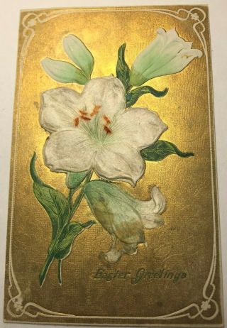 Vintage Easter Postcard Lily,  Gold Background,  Embossed,  Germany Unposted
