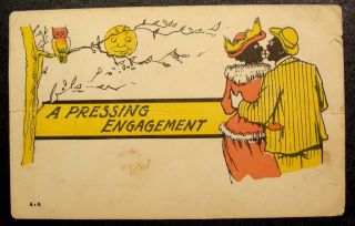 1906 Black American Postcard - " A Pressing Engagement " Big Lip Blacks