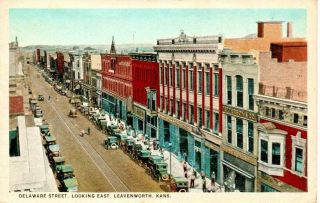 Leavenworth Ks Delaware Street Looking East Postcard 1924