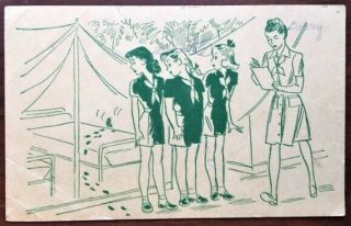 Girl Scout Camp Postcard: Animal Tracks In Tent At Inspection Time Ca1950s - 1960s