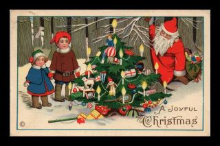 Us Postcard Christmas Greeting Santa Hiding From Children Around Christmas Tree