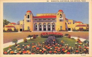 San Antonio Texas Wwi Municipal Auditorium 1932 Linen Postcard