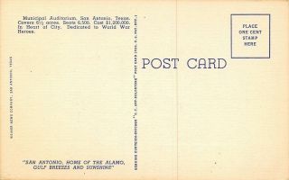 San Antonio Texas WWI Municipal Auditorium 1932 Linen Postcard 2