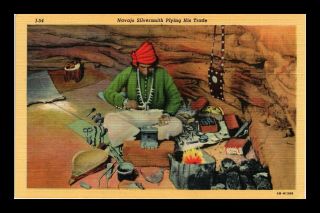 Dr Jim Stamps Us Navajo Indian Silversmith Linen Colortone Postcard