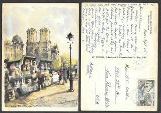 1961 France Postcard - Paris - Notre Dame Cathedral - Artist Signed