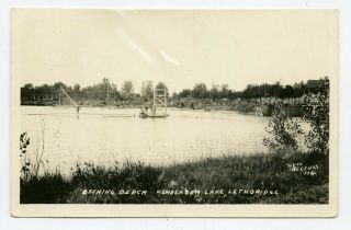 V32 1930 Lethbridge Ab Real Photo Postcard Henderson Lake Bathing Beach
