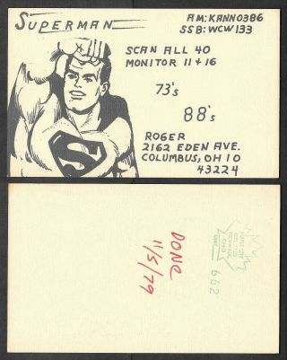 Old Ham Radio Qsl Postcard - Superman - Columbus,  Ohio