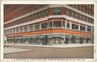 York,  Ny Old Advertising Postcard,  F.  W.  Woolworth,  Broadway And 35th Street