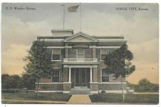 (3965) Hand Colored Fred Harvey Postcard Us Weather Bureau Dodge City Kansas