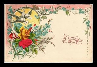 Dr Jim Stamps Us Embossed Floral Year Greeting Postcard Birds