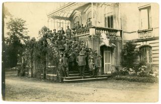Rppc - European Soldiers Posed On Steps & Balcony Of Bldg. ,  Writing On Back