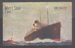 Postcard White Star Line R.  M.  S.  Baltic 1913 Queenstown Ireland