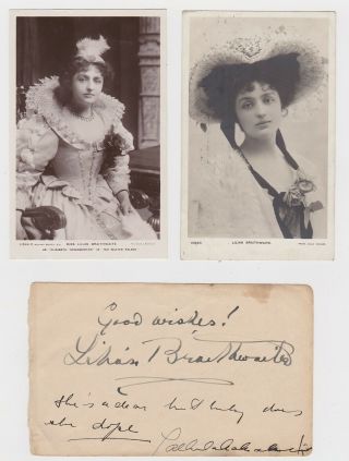 Lilian Braithwaite Hitchcock Actress - Two Real Photo Postcards And Signed Page