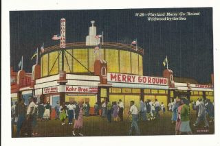 Nj Wildwood By The Sea Jersey Playland Merry Go Round Linen Postcard