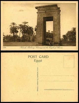 Egypt Old Postcard Karnak Ptolemy Ptolomey Gateway Temple Of Khonsu Donkey Rider