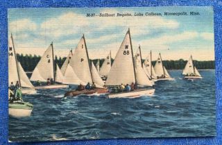 Sailboat Regatta Lake Calhoun,  Minneapolis,  Mn Vintage Postcard M - 97